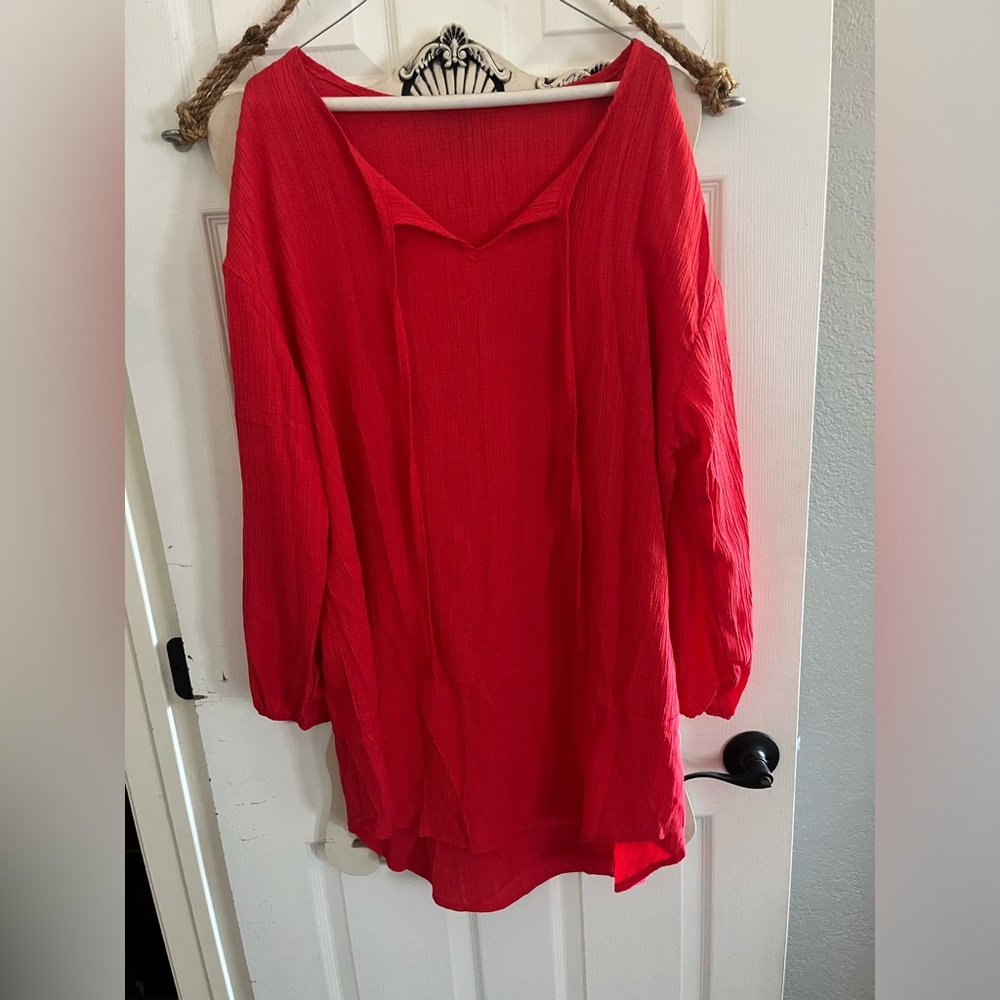 Red Flowy Peasant Top